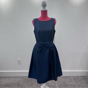 NWT Tahari-Levine Studio Navy Blue Bow A-Line Dress